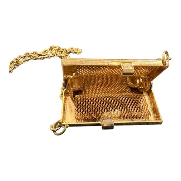 Vintage Gold Tone Mesh Mini Purse Necklace Coin Dance Bag J24 - Picture 4 of 5
